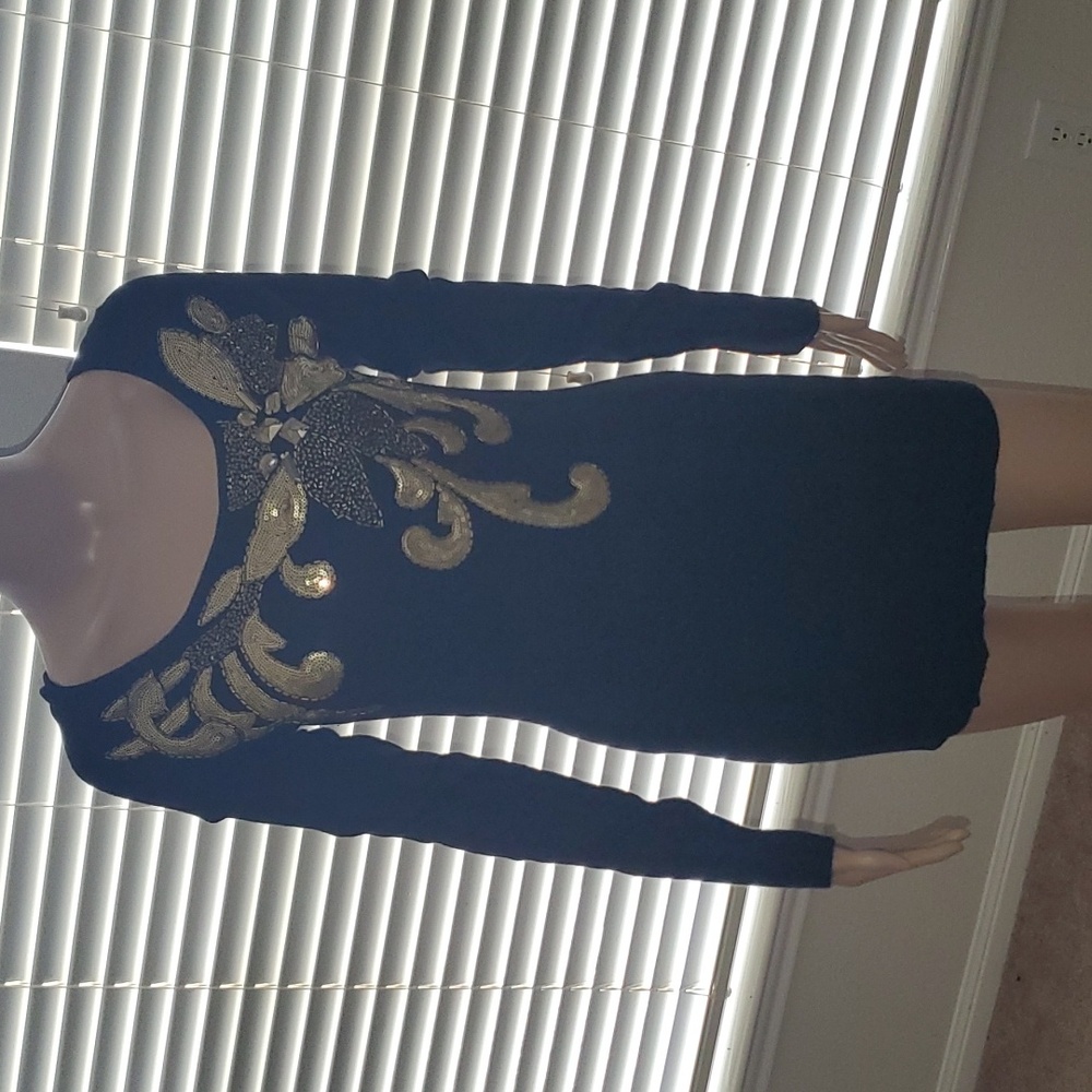 Cache m cashmere blend ultra short sweater dress heavy beading glam